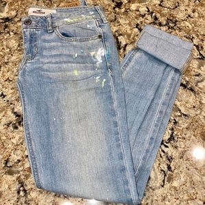 Hollister jeans with blue and green paint splatter